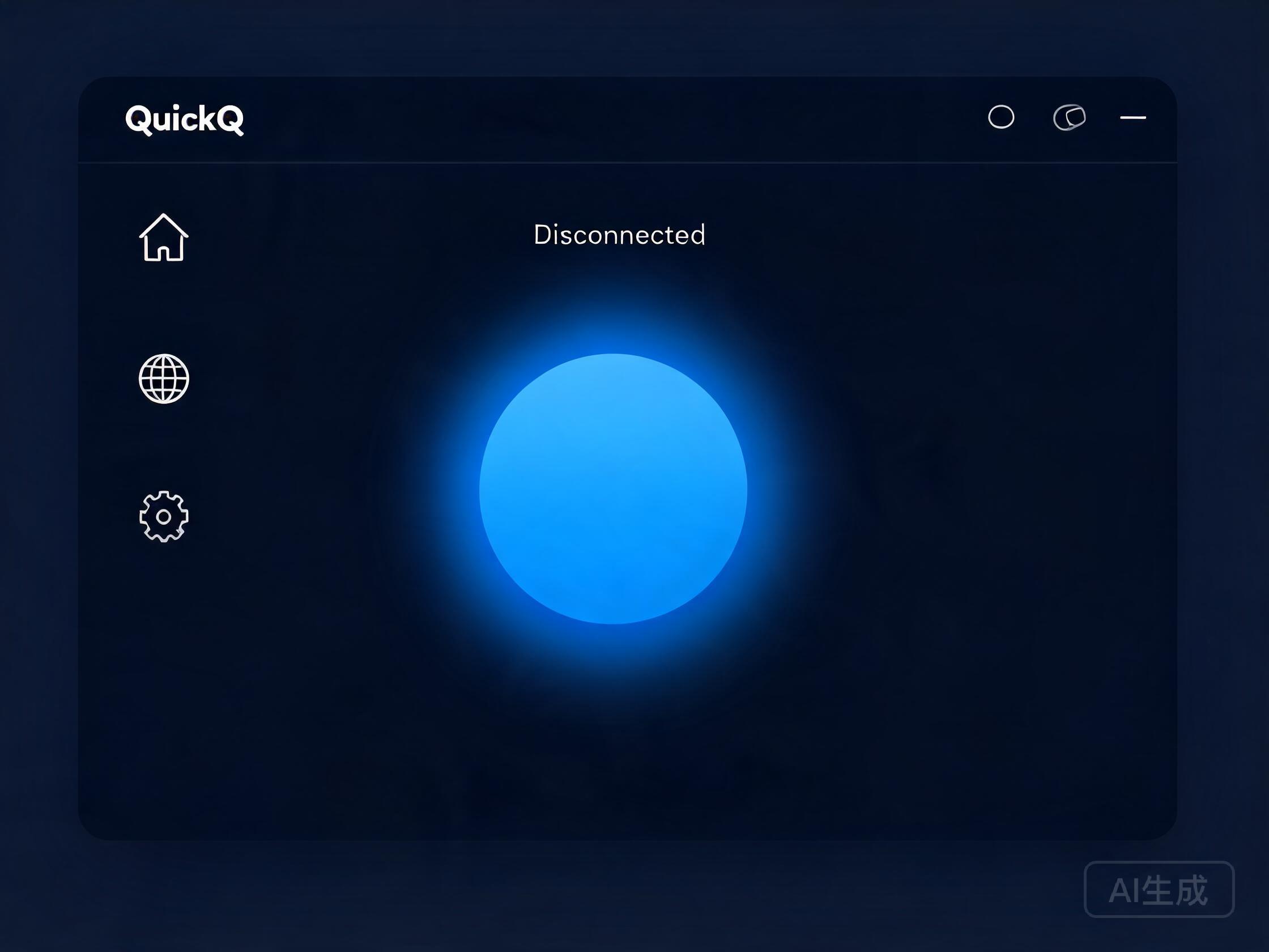 Illustrative mockup of the QuickQ client home screen with the connect button